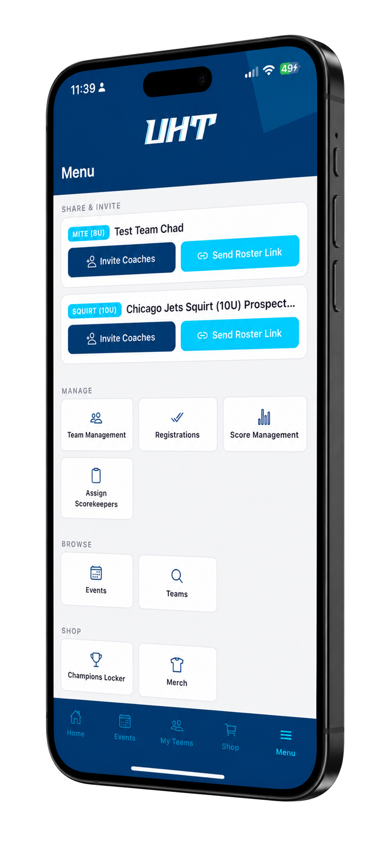 Menu — share, manage, and shop