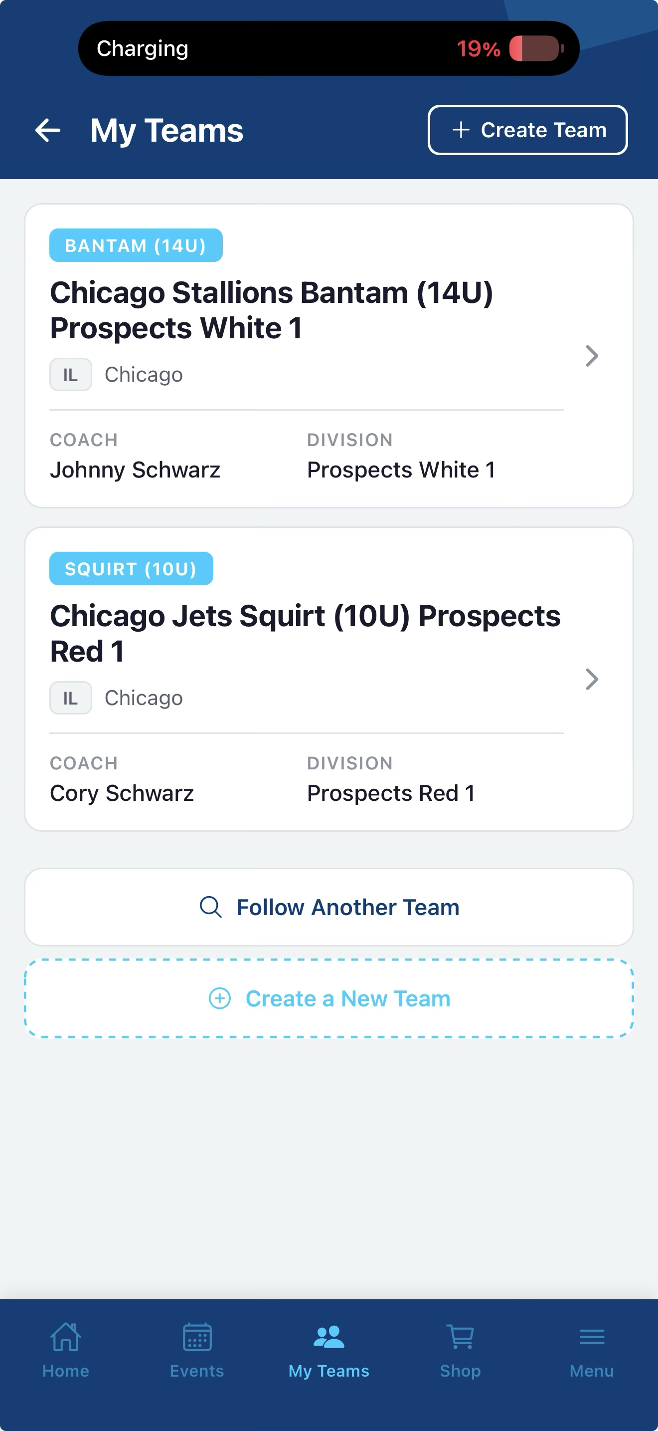 My Teams — manage your teams and rosters